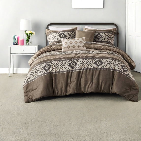 Comfortable 5Piece Bedding Sets Polyester Herringbone Material Rustic Stripe Design for Home Use