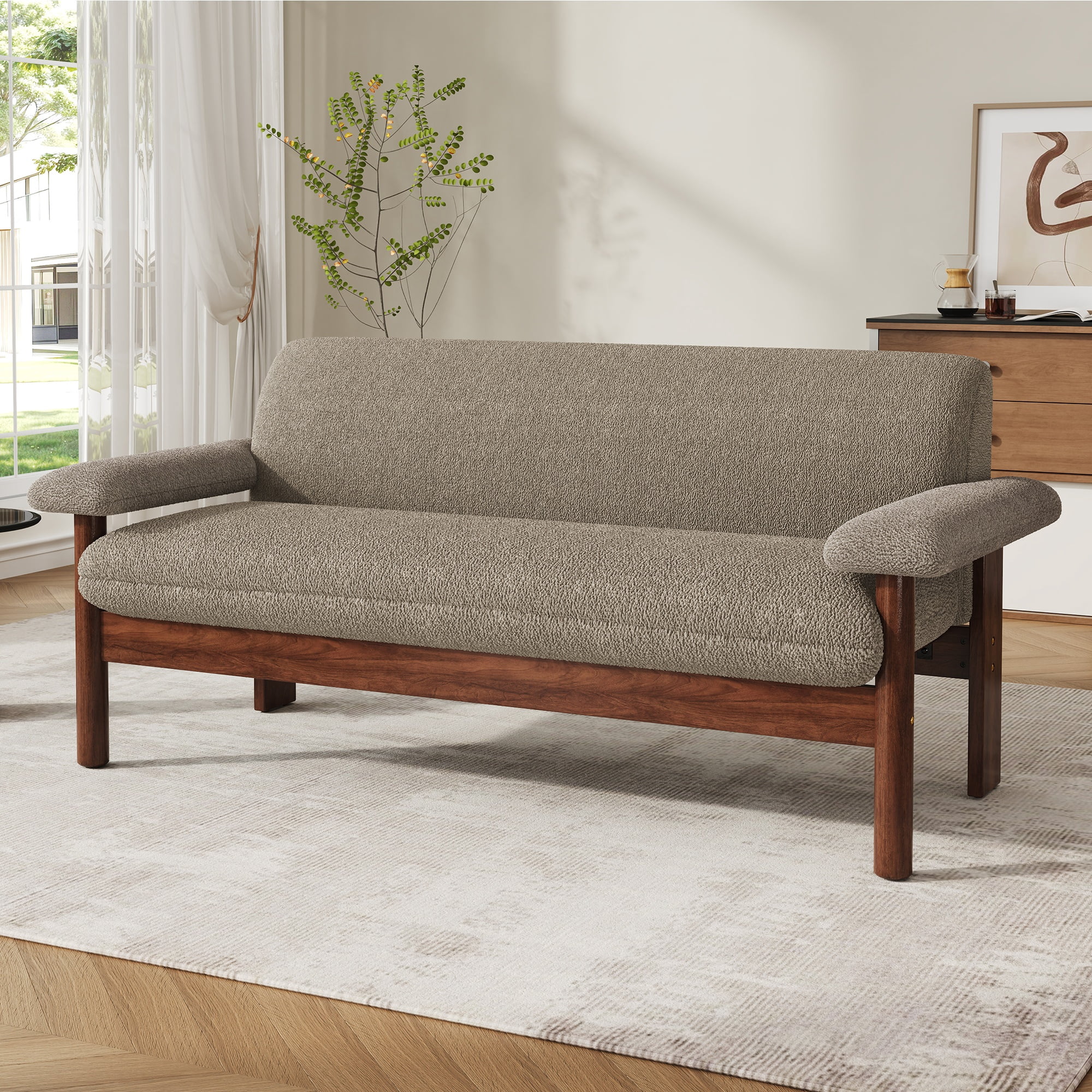 Comfortable 72.8-Inch Loveseat Sofa with Armrest Pillows, 2-Seater Couch for Living Room and Small Spaces, Brown
