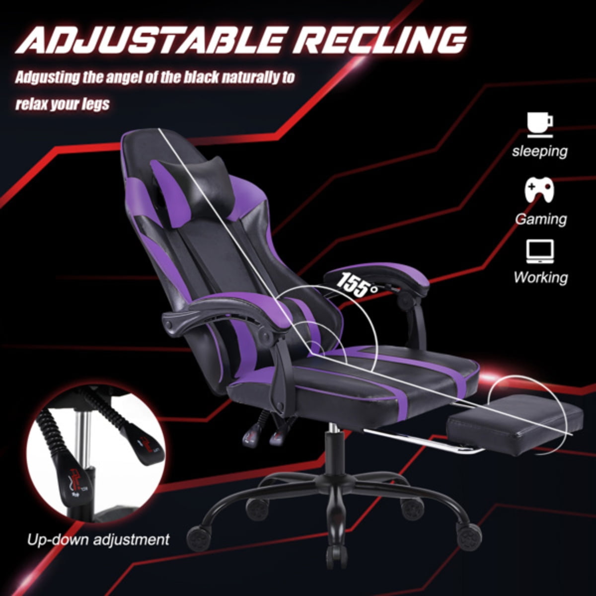 Comfortable Adjustable Height Gaming Chair with Wheels Premium Pu