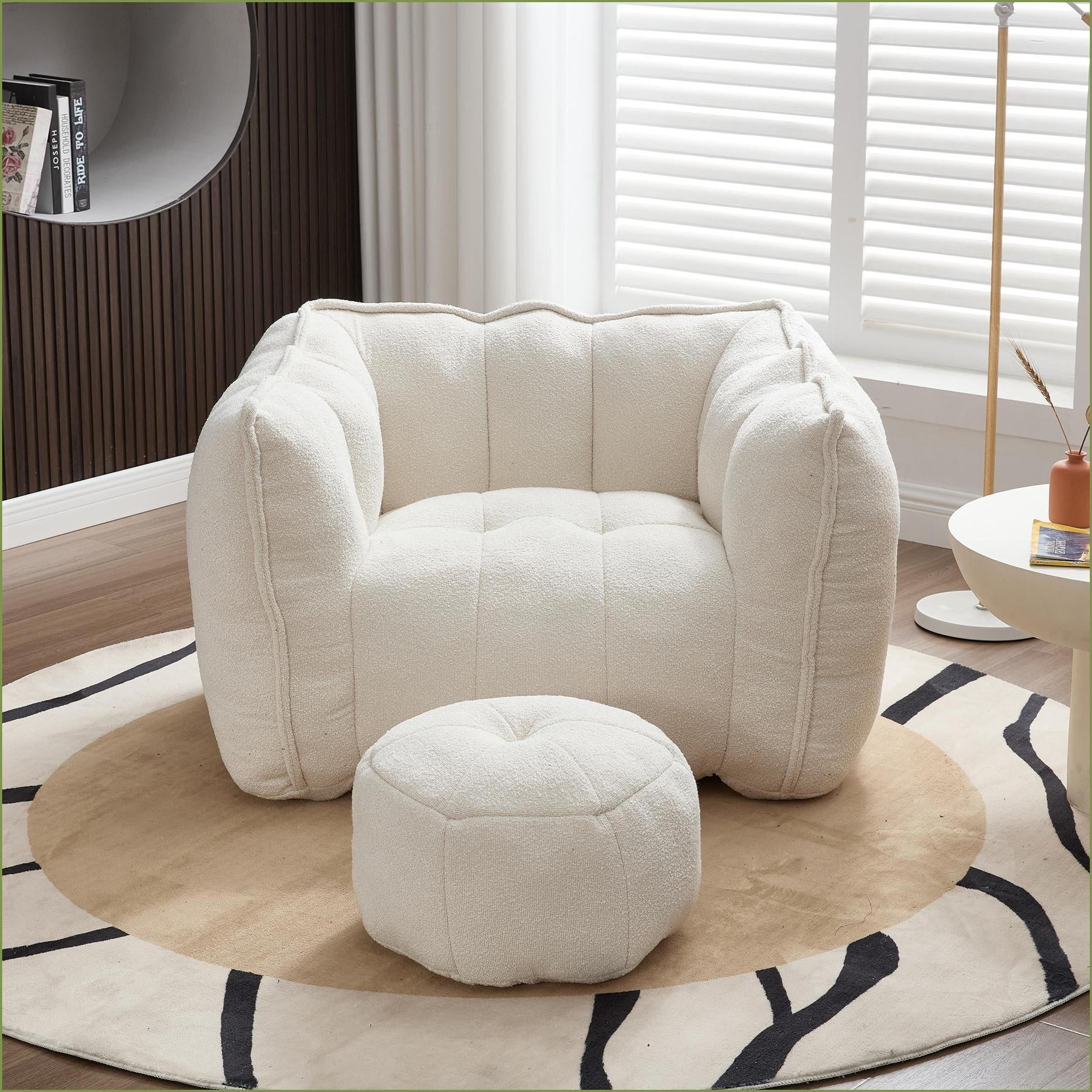 Comfortable Adult Bean Bag Chair with Footstool - Lazy Sofa for Gaming, Reading, TV | Chenille | Square