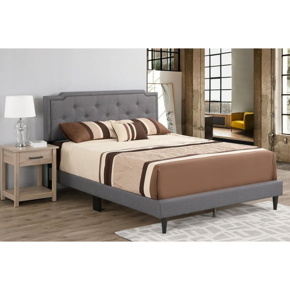 Comfortable And Stylish Gray Queen Bed - , Quick Installation With Support Comfort Assembly,