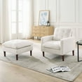 thumbnail image 1 of Comfortable Armchair with Ottoman, Modern Fabric Single Sofa Chair Accent Chair with Solid Wood Legs, Single Sofa Reading Chair with Ottoman Footrest For Living Room Bedroom Small Spaces Office, White, 1 of 7