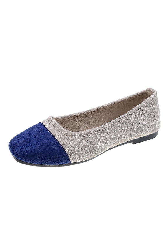 Comfortable Ballet Flats for Women | Velvet Color Block Slip On Everyday Casual Shoes in Blue,Size 6