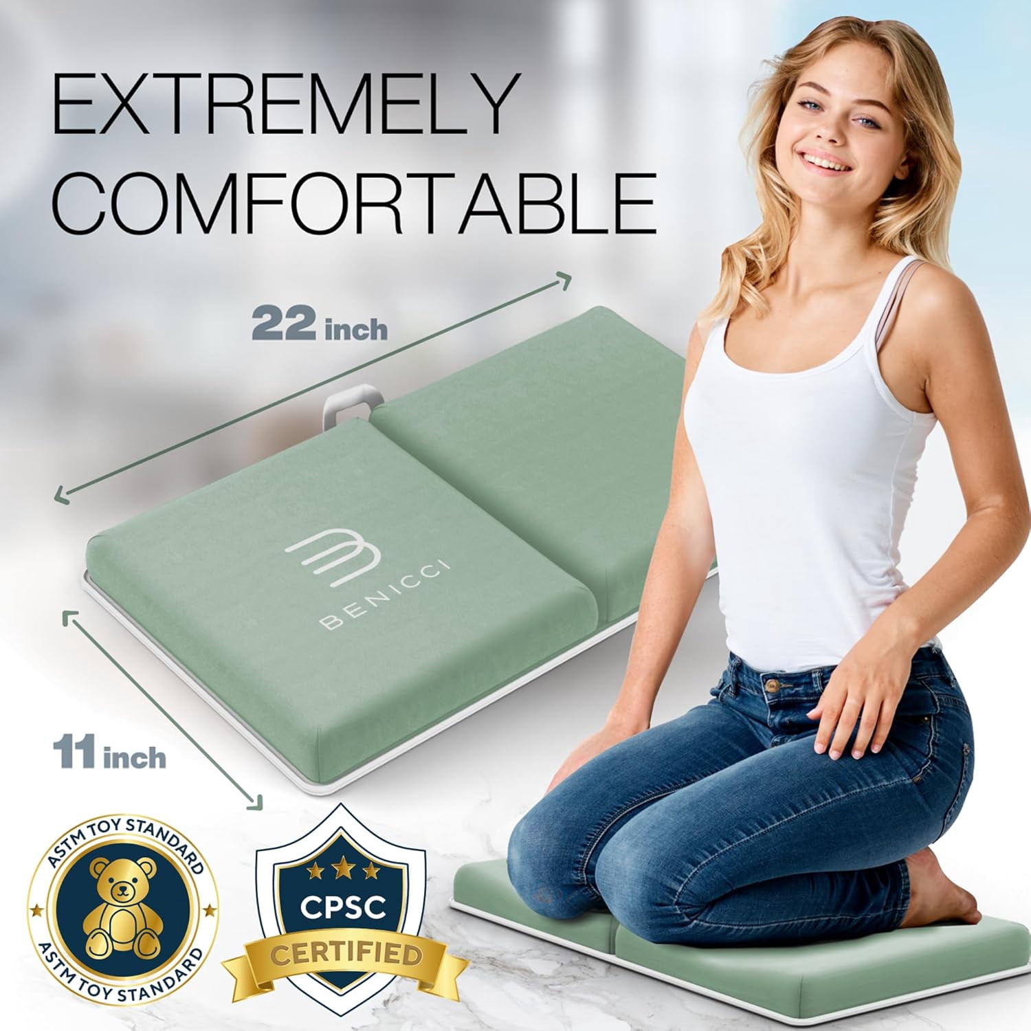 Comfortable Bath Kneeler and Elbow Kneeling  Pad for  Bathing Parents - Painless Foam Mat with Toy Organizer Pockets - Quick Drying, Foldable, Non-Slip for  and Toddler Bathing - Green