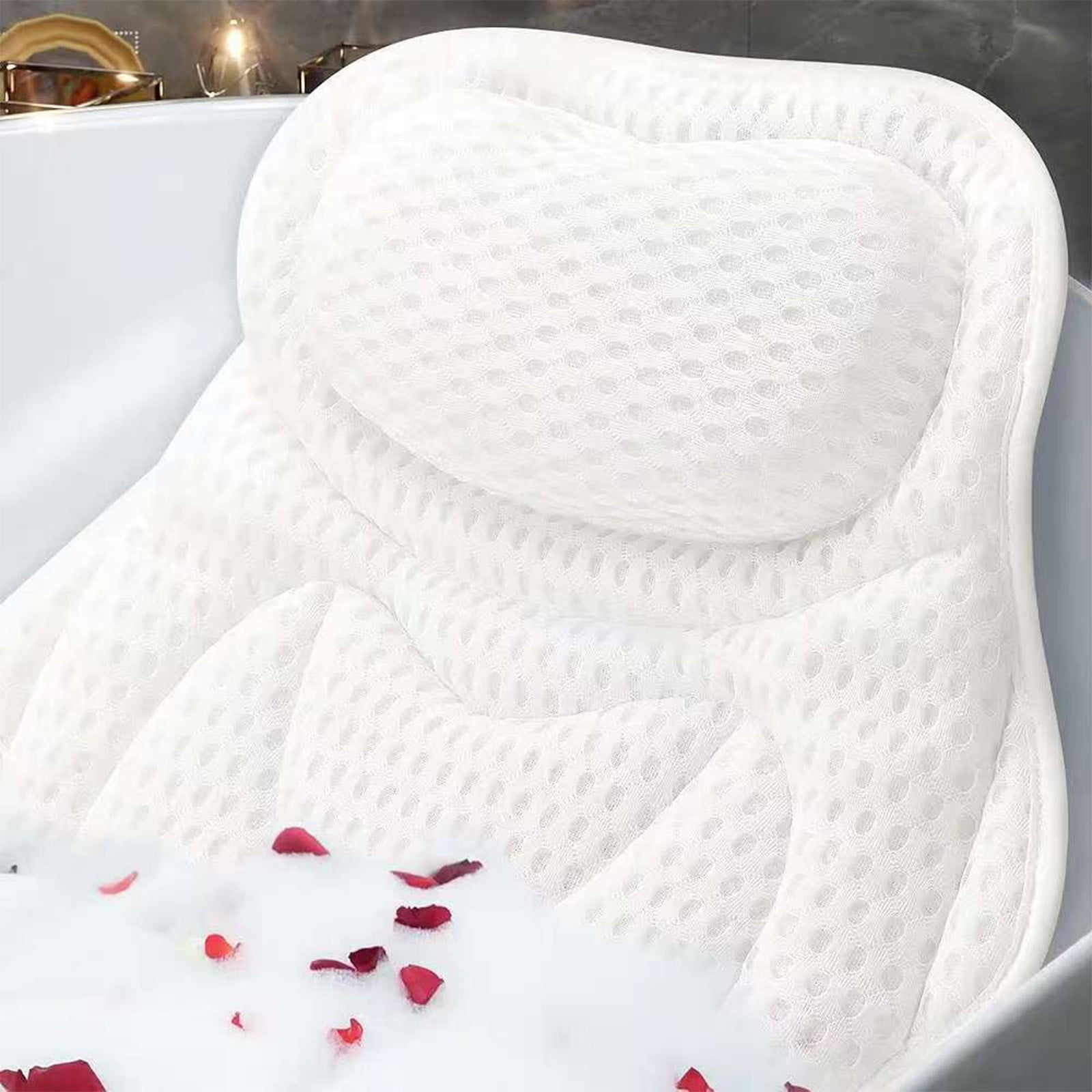 Breathable 3D Mesh Spa Bath Pillow With 6 Suction Cups Neck And Back Support Spa Pillow For Home Hot Tub (White