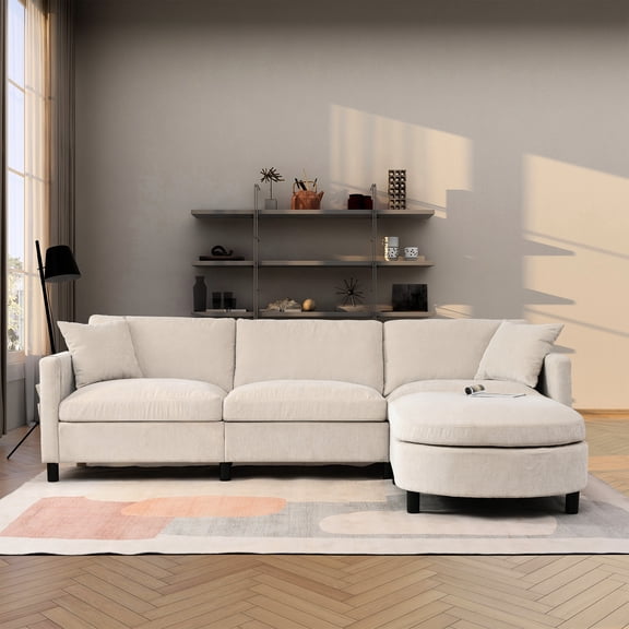 Comfortable Beige 107.55" Sectional With Movable And Cushions Removable Back -