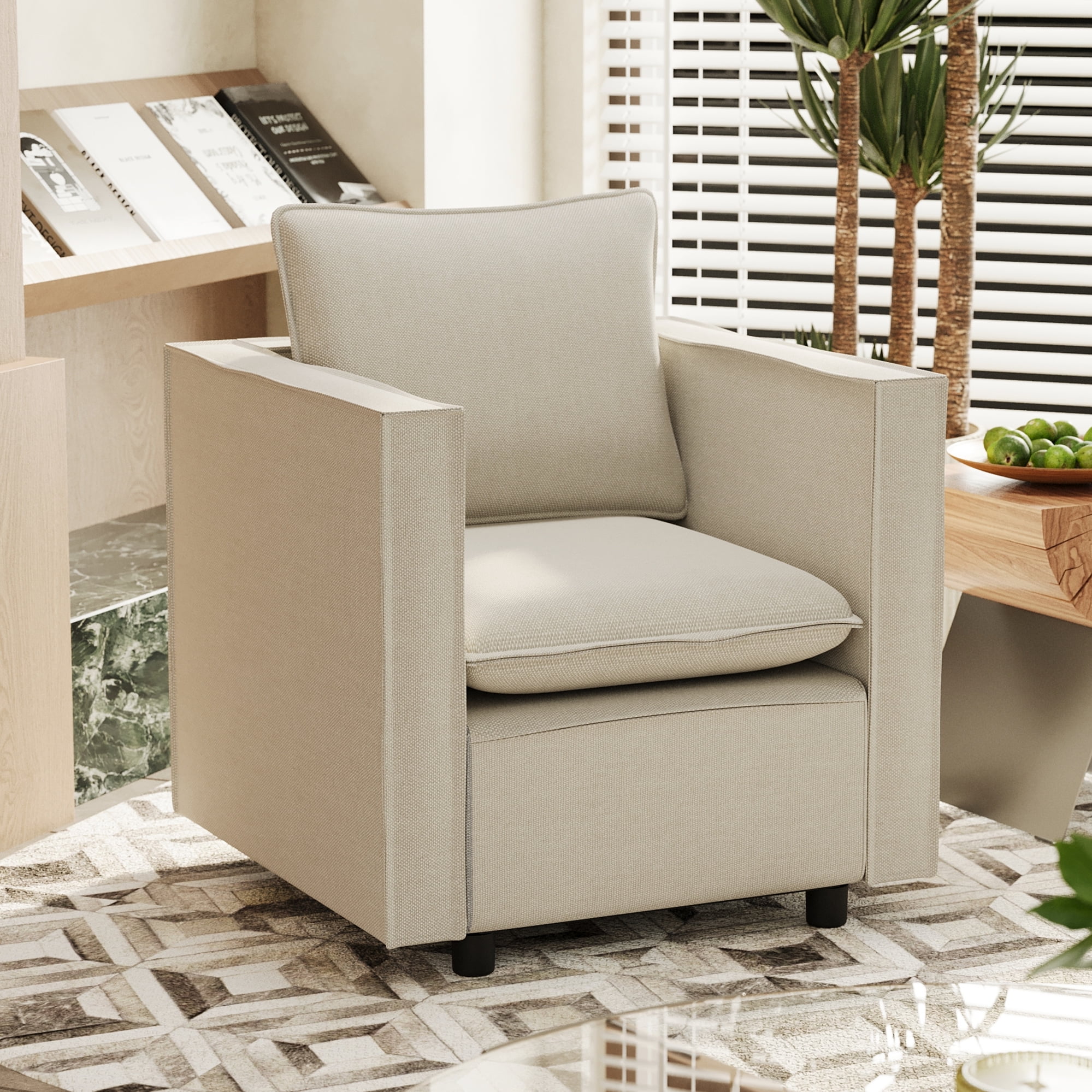 Comfortable Beige Corner Armchair, Adds A Touch Of Warmth To Your Room ...