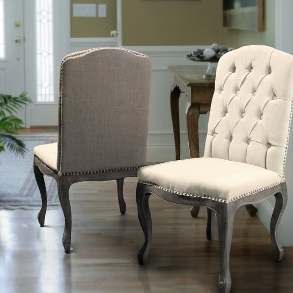 Comfortable Beige Fabric Dining Chairs with Tufting / Enjoy Meals in a Chic Setting