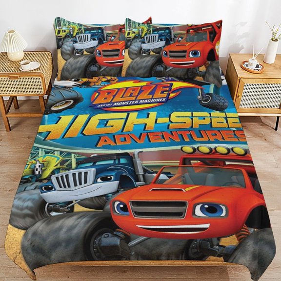 Comfortable Blaze And The Monster Machines Bedding 3 Pieces Set With Pillow Shams for All Seasons 79"x90"
