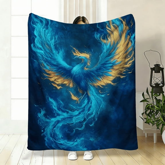 Comfortable Blue Phoenix Pattern Blanket Soft High-Definition Digital Print Cooling Blanket All-Season, Family and Friends Gift Soft Breathable 100 Polyester Perfect Gift