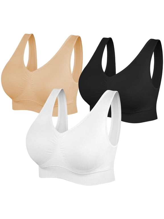 Comfortable Bra,3 Pack Seamless Removable Pads Sleep Bras,Yoga Bra,Sports Bras for Women