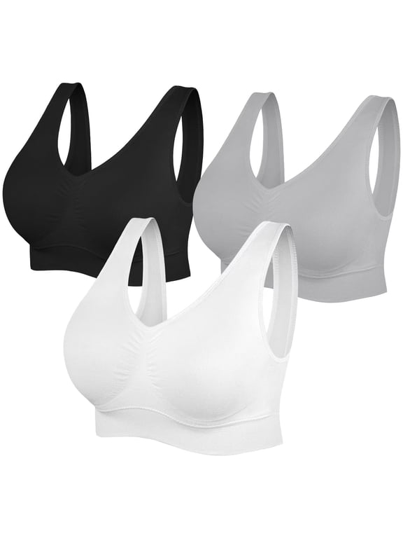 Comfortable Bra,3 Pack Seamless Removable Pads Sleep Bras,Yoga Bra,Sports Bras for Women
