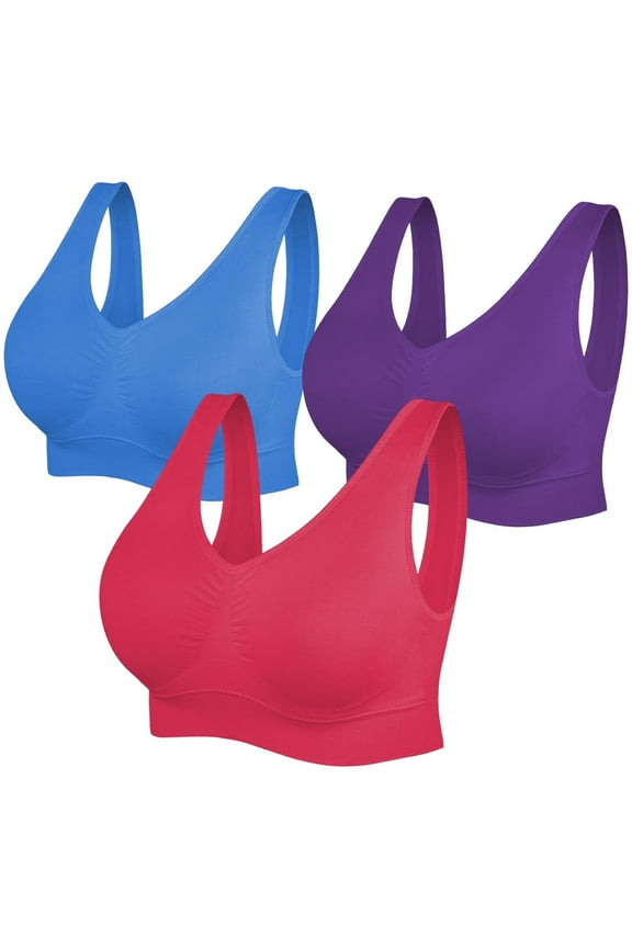 Comfortable Bra,3 Pack Seamless Removable Pads Sleep Bras,Yoga Bra,Sports Bras for Women