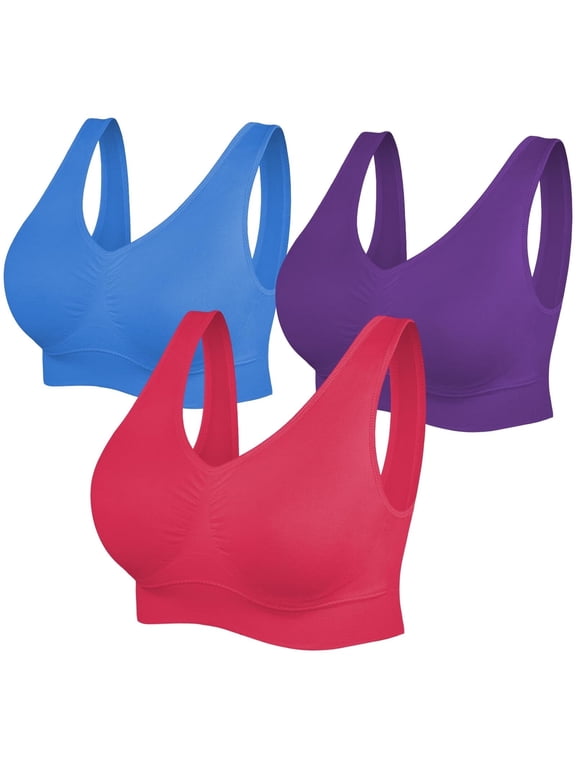 Comfortable Bra,3 Pack Seamless Removable Pads Sleep Bras,Yoga Bra,Sports Bras for Women
