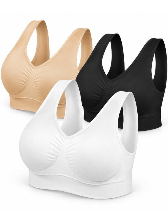 Comfortable Bra,3 Pack Seamless Removable Pads Sleep Bras,Yoga Bra,Sports Bras for Women