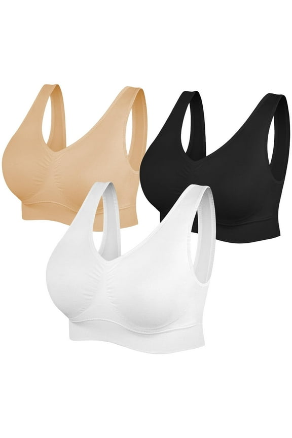 Comfortable Bra,3 Pack Seamless Removable Pads Sleep Bras,Yoga Bra,Sports Bras for Women