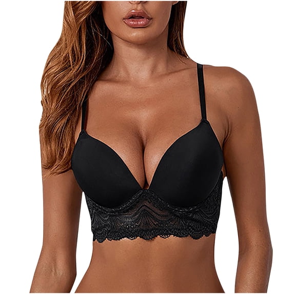 Comfortable Bra Women Fashion Backless Printed Strap Wrap Plus Size Bra Underwear V-Neck No Underwire Bra Feature Hook and Eye Closure Strapless Bra Style Y-265 , Black XL