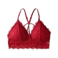 thumbnail image 1 of Comfortable Bras for Women Ladies Fashion Comfortable No Underwire Lace Floral Bra Underwear V-Neck No Underwire Bra Feature Hook and Eye Closure Longline Bra Style Y-604 , Red One Size, 1 of 2