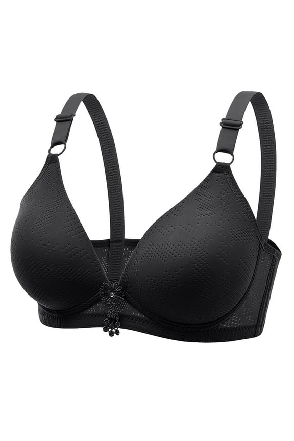 Comfortable Bras Women Lightly Lined Bra Feature V-Neck Wire-Free Bra Style W-1235 Black XXL