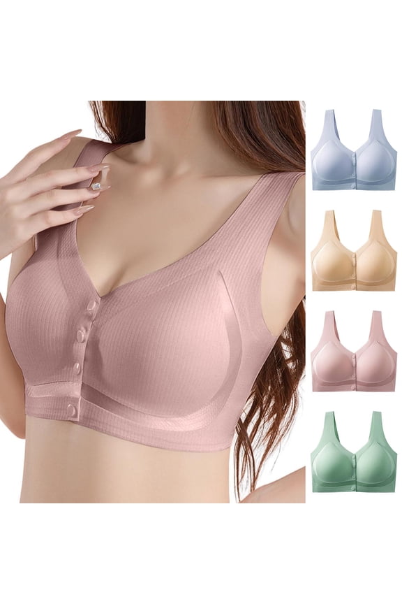 Comfortable Bras for Women Front Open Bra Traceless Adjustable Machine Washable Fixed Cup Beige L
