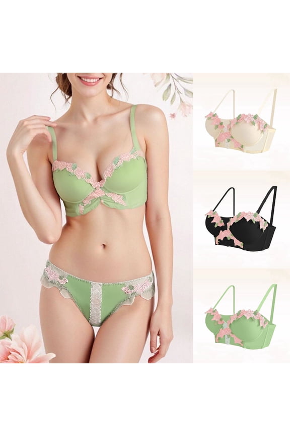 Comfortable Bras for Women Ladies Pure Desire Style Small Bust Gather Retro Flower Embroidery Beige L