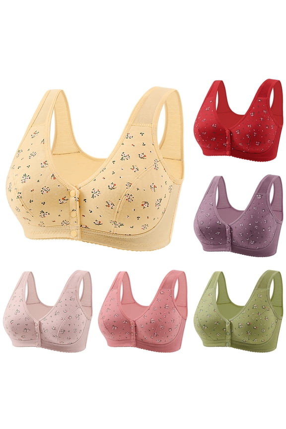 Comfortable Bras for Women Print Front Closure Middle Elderly Thin Wireless Plus Soft Cotton Vest Beige 36