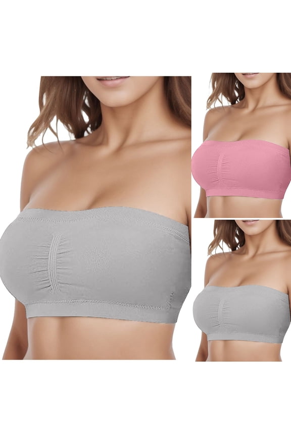 Comfortable Bras for Women Seamless Bandeau Wrap Sports Wirefree Solid A Line Plus Size Bra Grey L