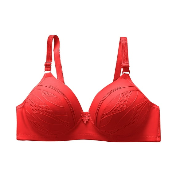 Comfortable Breathable Bra Women's No Rim Sexy Underwear Embroidered Soft Everyday Use with Extended Hook for All Seasons #Red,36