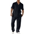 thumbnail image 1 of Comfortable Breathable Soft Shirt & Pants Men's Suit Beach Holiday Men's Outfit Shorts Sleeve Shirt Two-piece Sets Loose Trendy Long Pants Sets Button Down Mens Clothing, 1 of 5
