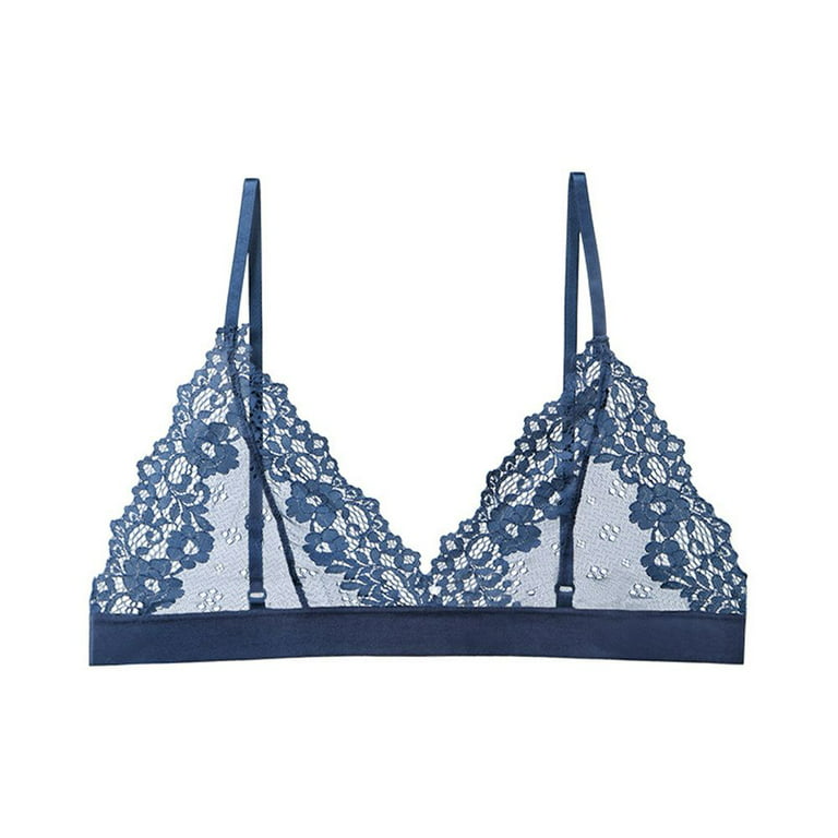 Comfortable Breathable Solid Color Woman Lace Underwear Sexy Bra Thin  Lingerie Transparent Bras BLUE S