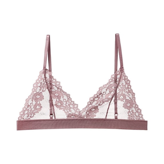 Comfortable Breathable Solid Color Woman Lace Underwear Sexy Bra Thin Lingerie Transparent Bras PINK L