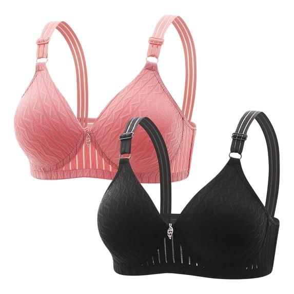 Comfortable Breathable Women's No-Rims Bra Set, Embroidered Glossy Design for Everyday Wear, Soft Nylon Underwear, 2PC Pack #Pink,L