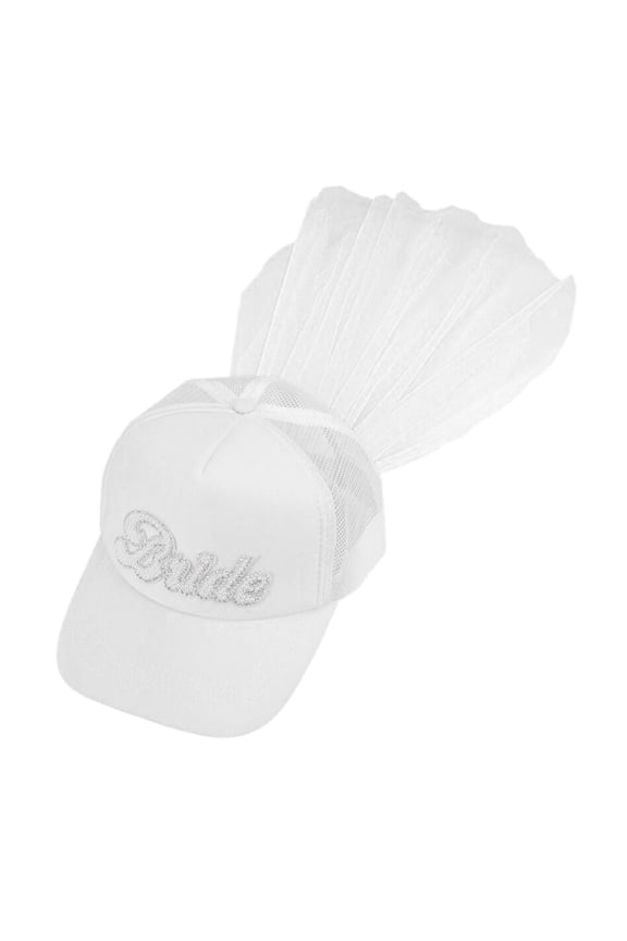 Comfortable Bride Rhinestones Embroidered Baseball Hat With Flowing Veil For Bachelorette Celebrations