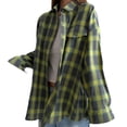 thumbnail image 1 of Comfortable Casual Shirt Women Plaid Shirt Autumn Plaid Print Lapel Shirt Loose Fit Single Breasted Women's Top with Patch (green,M), 1 of 7