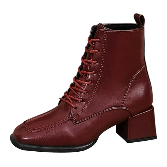 Xiaoxatg Comfortable Casual Women's Ankle Boots Stylish Lace Up Heel Short Booties for Everyday Wear and Work Events 9 Wine