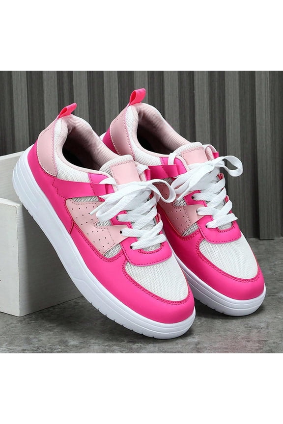 Comfortable Colorblock Sneakers for Men and Women, Lightweight White and Pink Shoes for Walking, Commuting