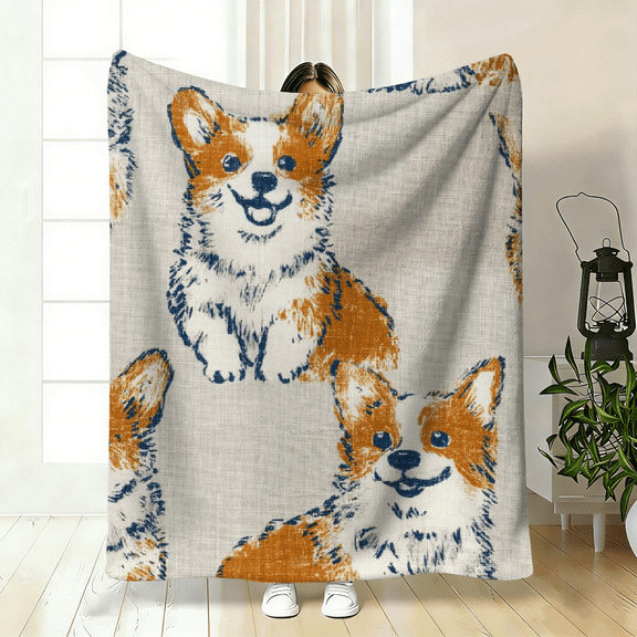 Comfortable Corgi Dog Pattern Blanket Soft High-Definition Digital Print Flannel Blanket All-Season Family and Friends Gift Perfect Gift Soft Breathable.