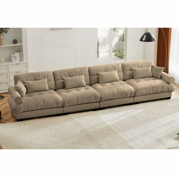 Comfortable Corner Velvet Sectional Sofa - Convertible L Shape with Movable Ottoman & Cloud-Like Seating