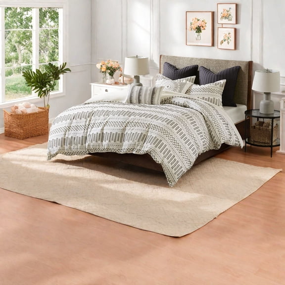 Comfortable Cotton Bedding Sets Farmhouse Style with Button Closure Ivory + Charcoal Design
