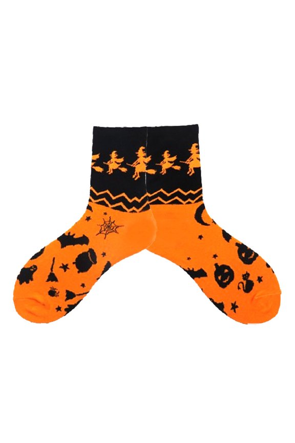 Cotton Ghostly Calf Socks for Halloween Parties and Masquerades Unisex Pumpkin Witch Bat Pattern Middle Tube Socks