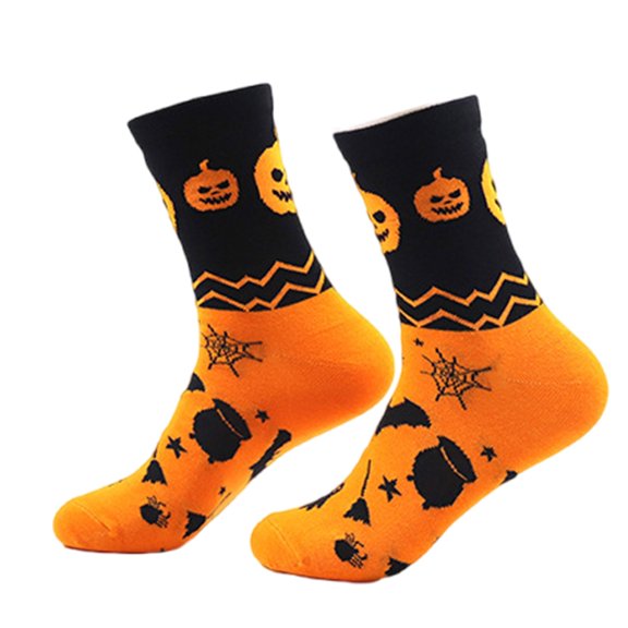 Comfortable Cotton Calf Socks with Ghostly Pumpkin Bat Witch Pattern for Halloween Festivities Middle Tube Socks Hosiery