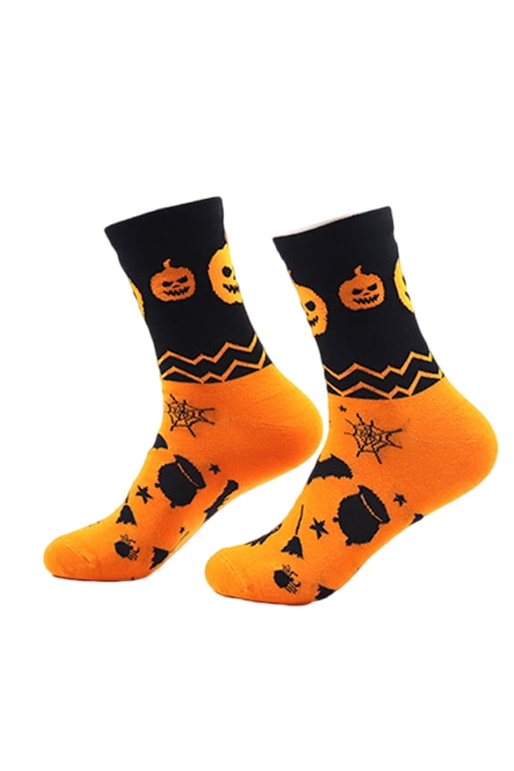 Cotton Ghostly Calf Socks for Halloween Parties and Masquerades Unisex Pumpkin Witch Bat Pattern Middle Tube Socks