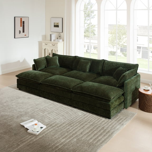 Comfortable Deep Reversible Modular 3 Seater Sectional Soft Sofa U Shaped Sectional Couch with 3 Ottomans, 3 Toss Pillows and 2 Arm Pillows