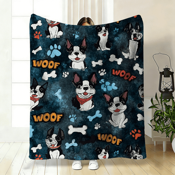 Comfortable Dog Theme Pattern Flannel Blanket, Soft High-Definition Digital Print Flannel Blanket All-Season Family and Friends Gift Perfect Gift Soft Breathable.