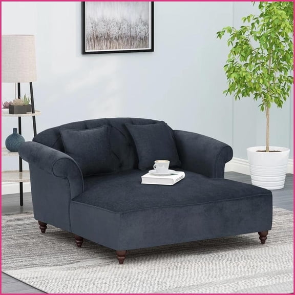 Comfortable Double Chaise Loveseat for Living Room Polyester Fabric, Scroll Arms & Pillows | Gray | Fabric | Polyester