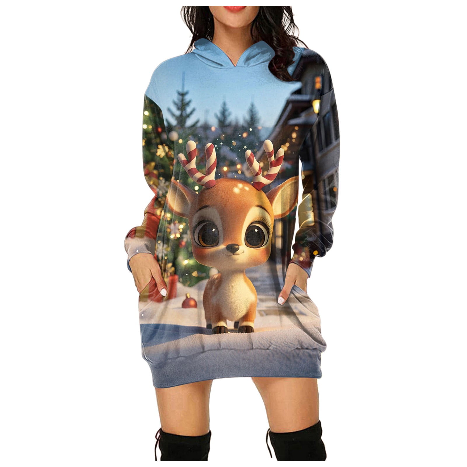 Comfortable Dress For Women Vintage Print Dress Long Sleeve Hoodies