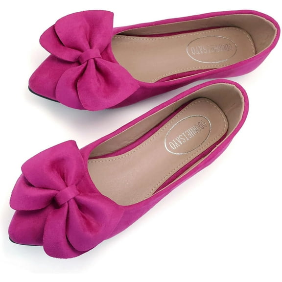 Comfortable Dress Shoes with Bows Memory Foam Pointy Toe Shoes for Women Suede Flat Shoes Red Size 9.5 (Women's )