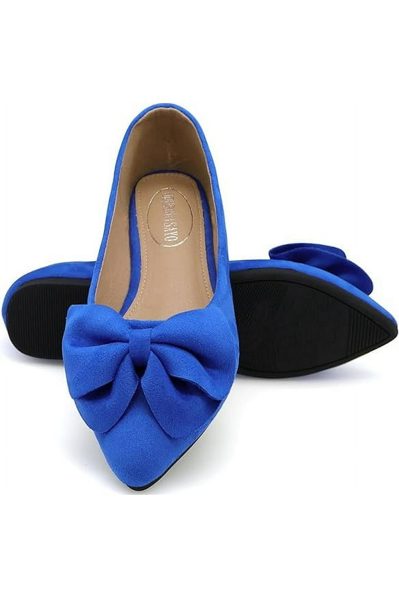 Comfortable Dress Shoes with Bows Pointy Toe Suede Flat Shoes Blue Size 10 Blue (Women's )
