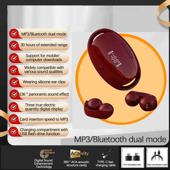Comfortable Ear Clip Style, HiFi Sound Quality, Long Range Bluetooth 5.3 Intelligent Digital Display, Private Model Universal, Bluetooth Headset