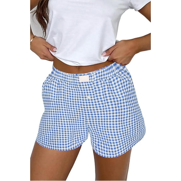 Comfortable Elasticated High Waist Gingham Shorts for Summer Style | [ZhiHiMeRi] | (US 16-18)XL